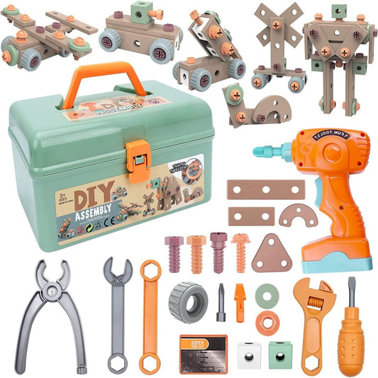 Kids Tool Set, 144 PCS Kids Tool Box STEM Montessori Construction Toy Pretend Play with Electric Drill Hammer Tool Accessories Toddler Tool Set for Girls Boys Workbench Toddler Toys